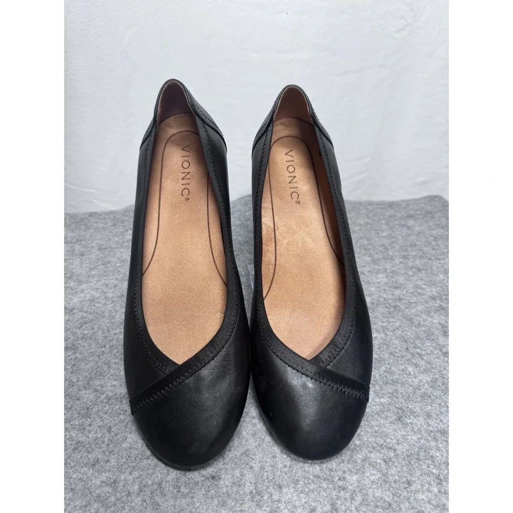 Vionic Caroll Ballet Shoes Black Leather Women's Size 8 - Picture 2 of 10